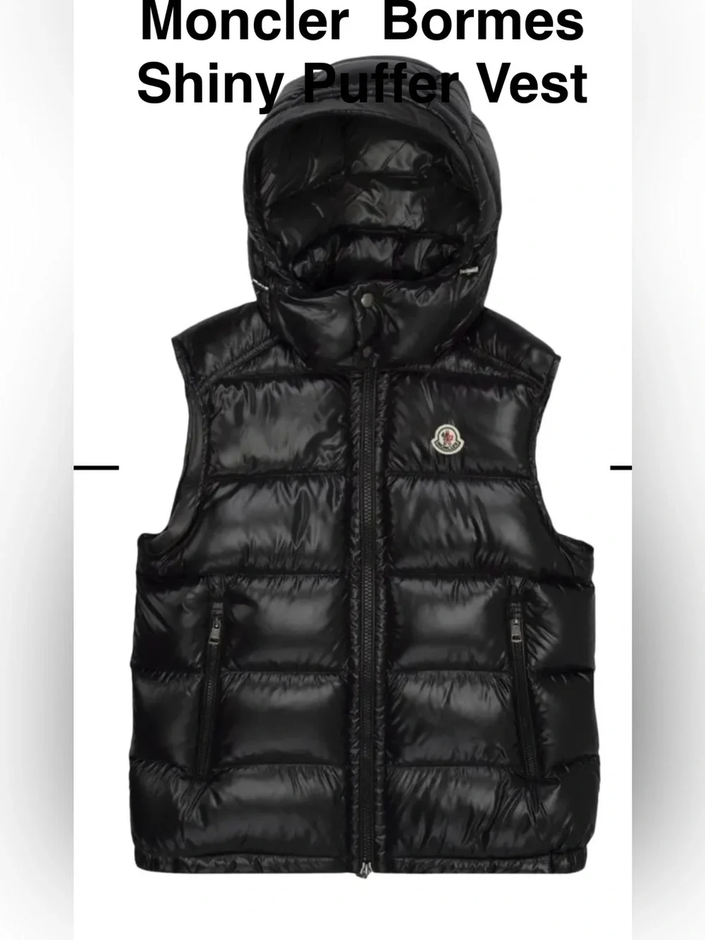 Moncler Bormes Authentic Shiny Black Puffer Hooded Vest | Size: 2